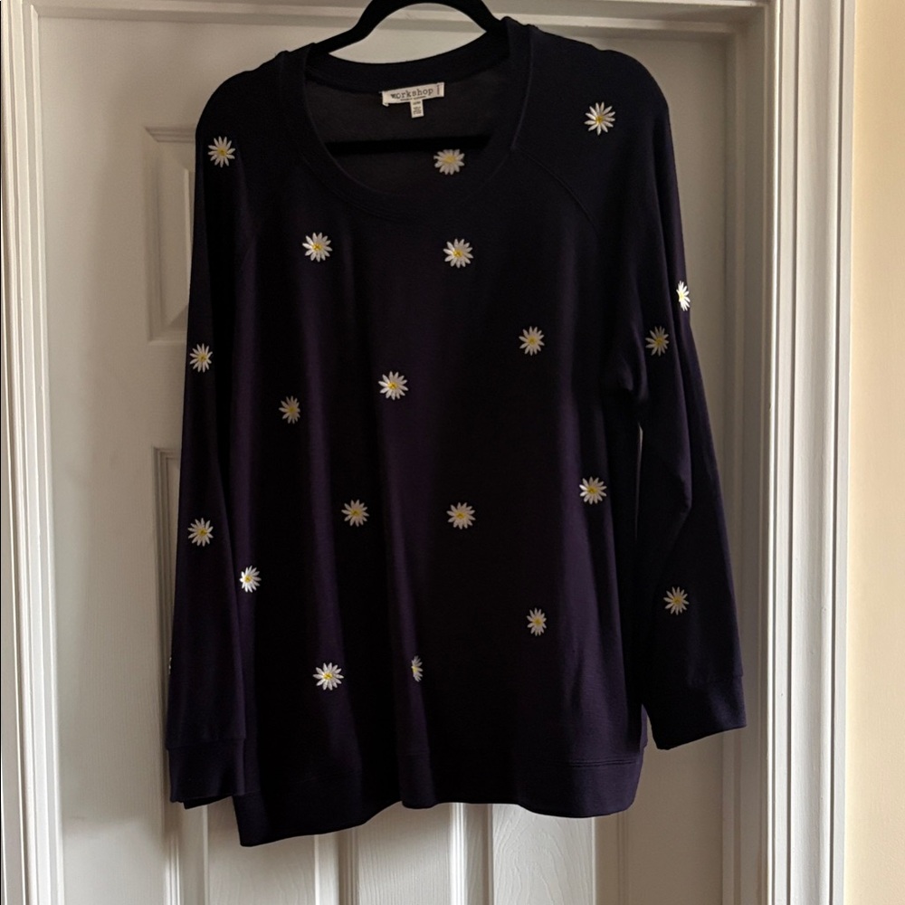 Workshop Republic Navy Daisy Print Sweatshirt